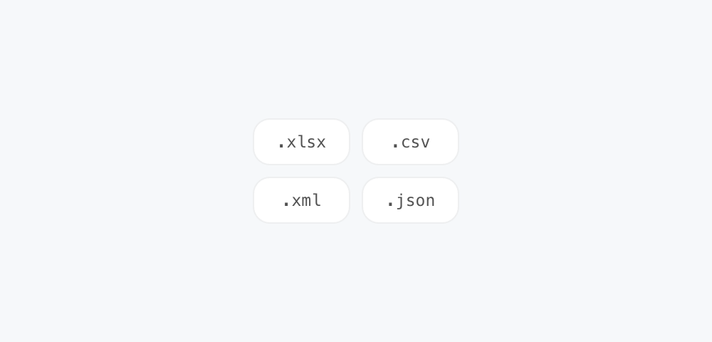 The four export formats a conversion returns: Excel, CSV, Tally XML and JSON.